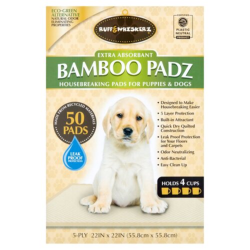 Ruff & Whiskerz Extra Absorbant Bamboo Housebreaking Pads for Puppies & Dogs, 50 count