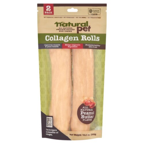 Natural Pet Peanut Butter Flavor Collagen Rolls Dog Chews, 2 count, 10.5 oz