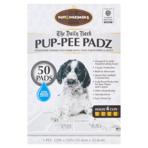 Ruff & Whiskerz The Daily Bark Pup-Pee Padz, 5-ply, 50 Count