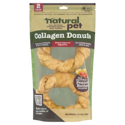 Natural Pet Peanut Butter Flavor Collagen Donuts Protein-Packed Dog Chews, 2 Count, 13.4 oz
