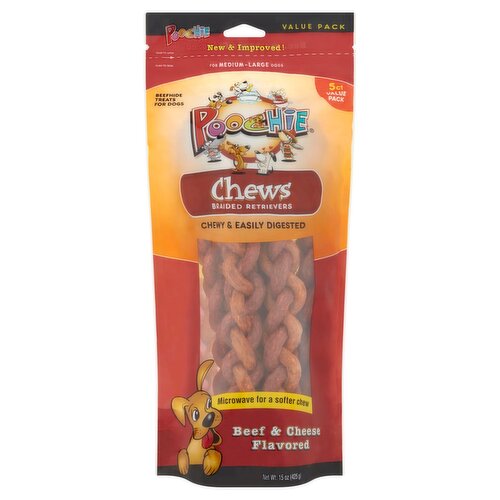 Poochie Chews Beef & Cheese Flavored Beefhide Treats for Dogs Value Pack, 5 count, 15 oz