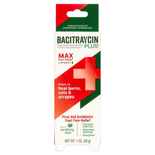 Bacitraycin Plus Maximum Strength with Soothing Aloe First Aid Pain Relieving Ointment, 1 oz