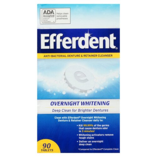 Efferdent Overnight Whitening Anti-Bacterial Denture & Retainer Cleanser Tablets, 90 count