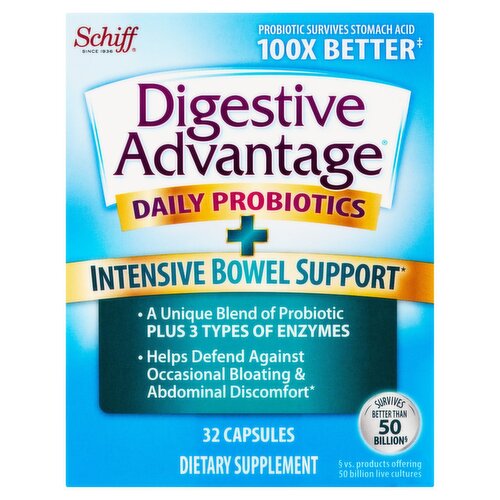 Schiff Digestive Advantage Daily Probiotics + Intensive Bowel Support Dietary Supplement, 32 count