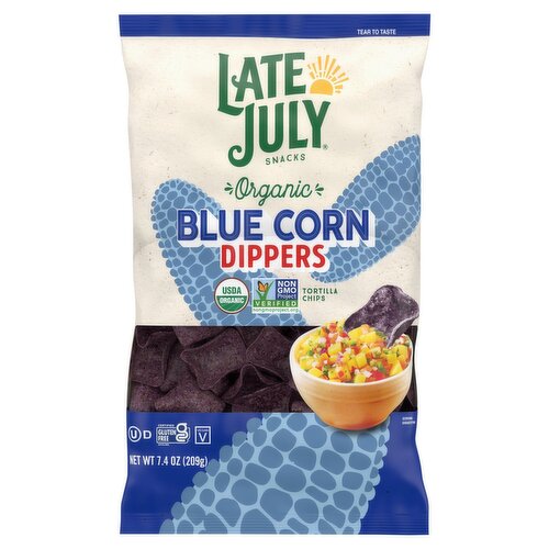 LATE JULY SNACKS Organic Blue Corn Dippers Tortilla Chips, 7.4 oz