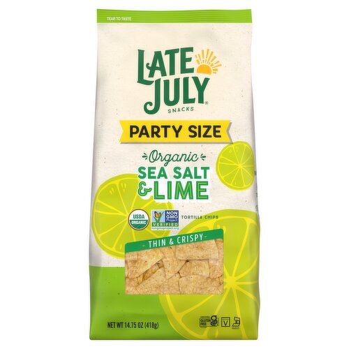 Late July Snacks Organic Sea Salt & Lime Tortilla Chips Party Size, 14.75 oz