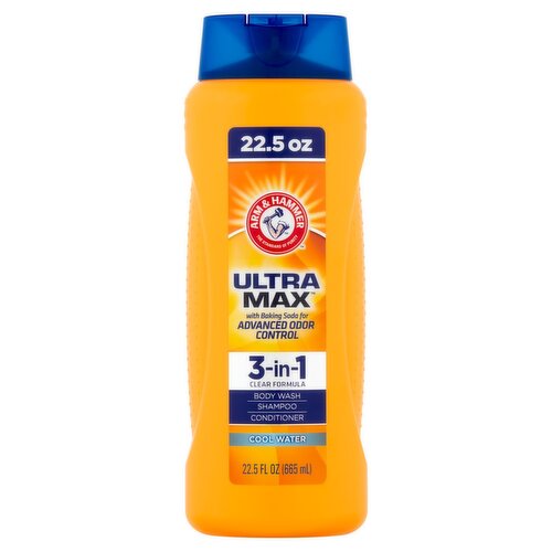 Arm & Hammer Ultra Max Cool Water 3-in-1 Body Wash, Shampoo and Conditioner, 22.5 fl oz