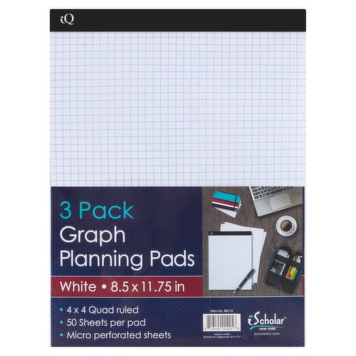 iQ iScholar White 8.5 x 11.75 in Graph Planning Pads, 3 count
