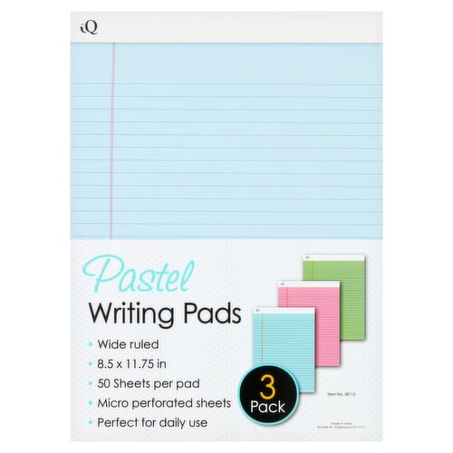 IQ Pastel Writing Pads, 50 sheets, 3 count