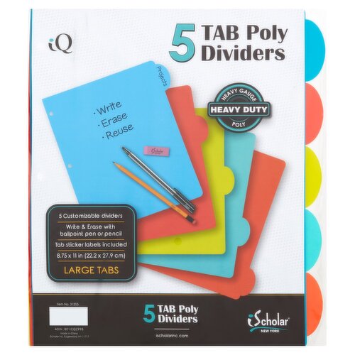 iQ Large Tabs Poly Dividers, 5 count