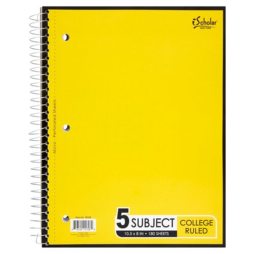 iScholar New York 5 Subject College Ruled Book, 180 sheets