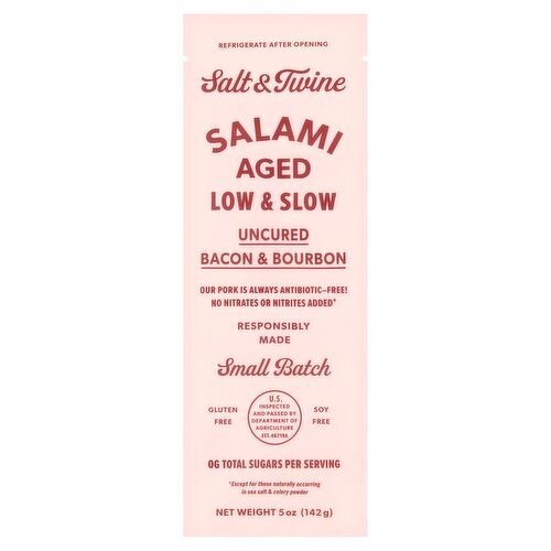 Salt & Twine Uncured Bacon & Bourbon Salami, 5 oz