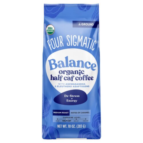 Four Sigmatic Balance Organic Half Caf Medium Roast Ground Coffee, 10 oz