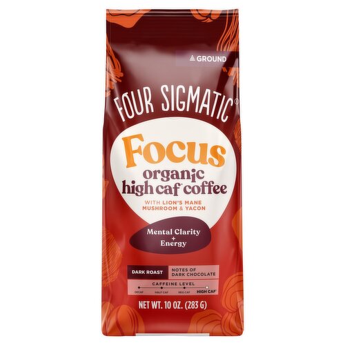 Four Sigmatic Focus Organic High Caf Dark Roast Ground Coffee, 10 oz