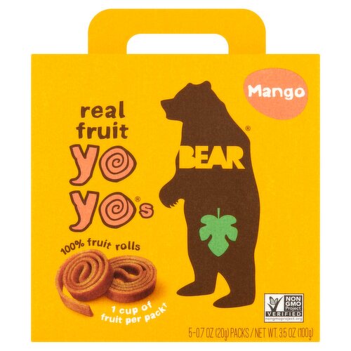 Bear Yoyos Mango 100% Fruit Rolls, 0.7 oz, 5 count