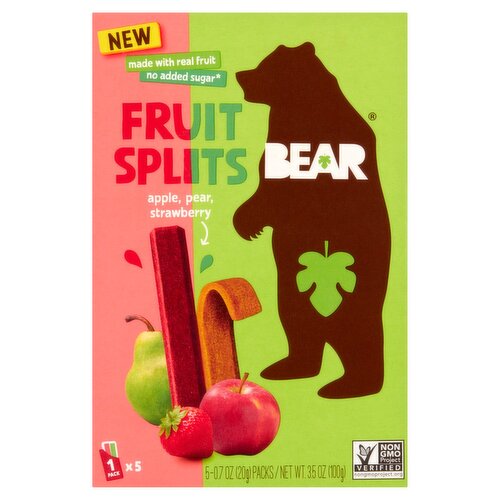 Bear Apple, Pear, Strawberry Fruit Splits, 0.7 oz, 5 count