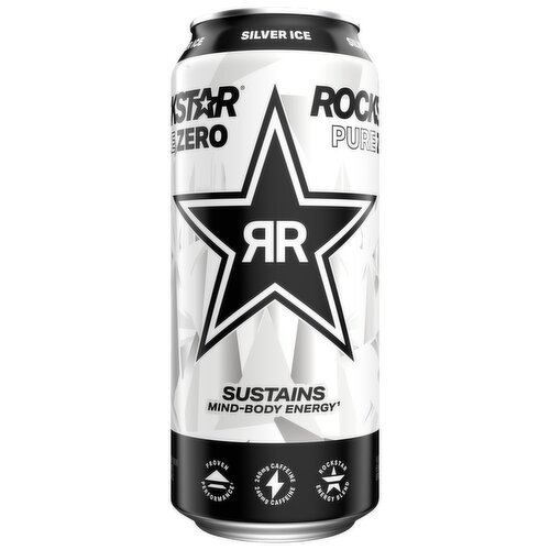 Rockstar Pure Zero Sugar Free Energy Drink Silver Ice 16 Fl Oz