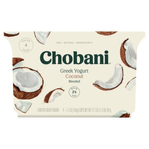 Chobani Coconut Blended Low-Fat Greek Yogurt Value Pack, 5.3 oz, 4 count