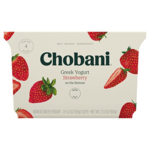 Chobani Strawberry on the Bottom Non-Fat Greek Yogurt Value Pack, 5.3 oz, 4 count