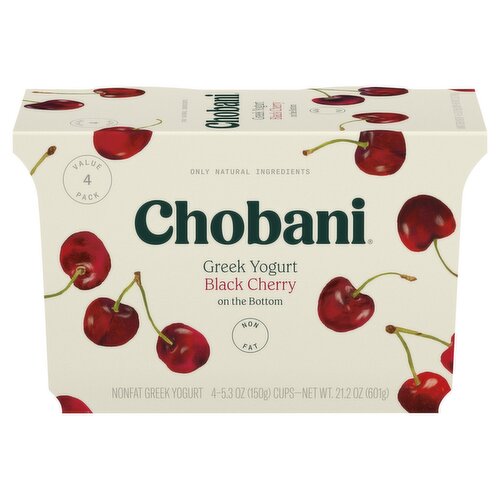 Chobani Black Cherry on the Bottom Nonfat Greek Yogurt Value Pack, 5.3 oz, 4 count