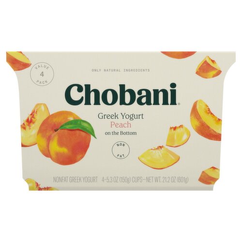 Chobani Peach on the Bottom Nonfat Greek Yogurt Value Pack, 5.3 oz, 4 count