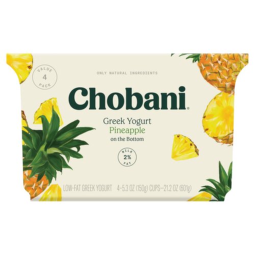 Chobani Pineapple Low-Fat Greek Yogurt Value Pack, 5.3 oz, 4 count