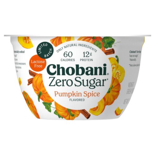 Chobani Zero Sugar Pumpkin Spice Flavored Nonfat Greek Yogurt, 5.3 oz