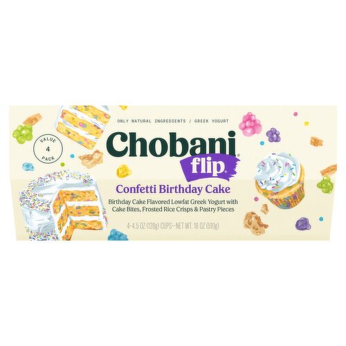 Chobani Flip Confetti Birthday Cake Greek Yogurt Value Pack, 4.5 oz, 4 count