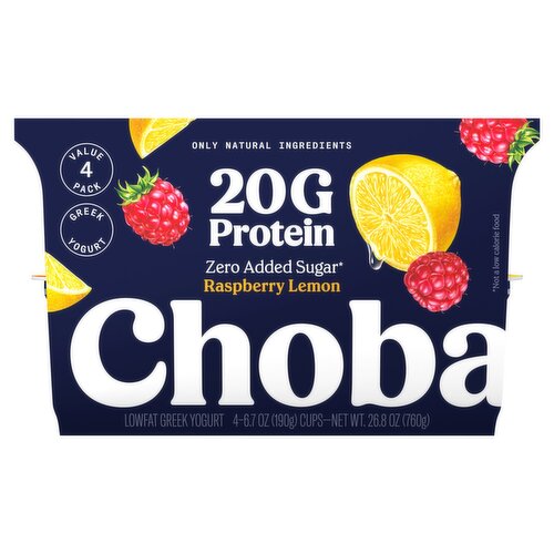 Chobani 20g Protein Raspberry Lemon Lowfat Greek Yogurt Value Pack, 6.7 oz, 4 count
