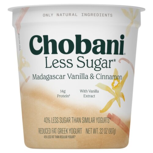 Chobani Madagascar Vanilla & Cinnamon Less Sugar Reduced Fat Greek Yogurt, 32 oz