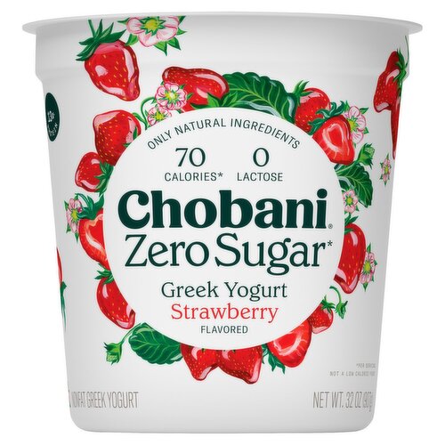 Chobani Zero Sugar Strawberry Flavored Nonfat Greek Yogurt, 32 oz