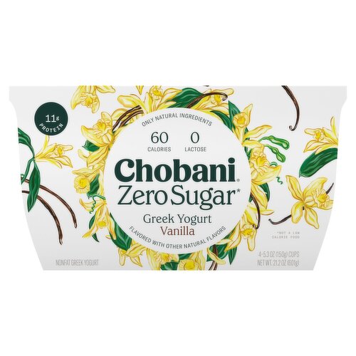 Chobani Zero Sugar Vanilla Greek Yogurt, 5.3 oz, 4 count