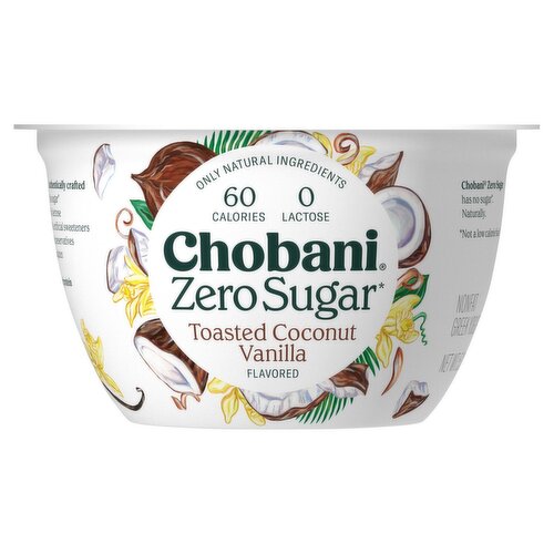 Chobani Zero Sugar Toasted Coconut Vanilla Flavored Nonfat Greek Yogurt, 5.3 oz