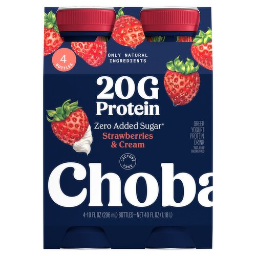 Chobani 20g Protein Strawberries & Cream Greek Yogurt Protein Drink, 10 fl oz, 4 count