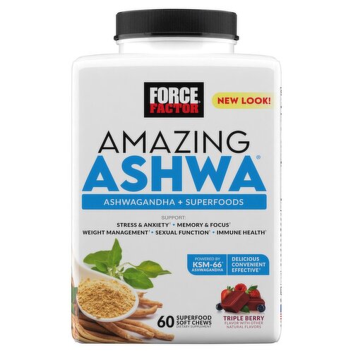 Force Factor Amazing Ashwa Triple Berry Dietary Supplement, 60 count