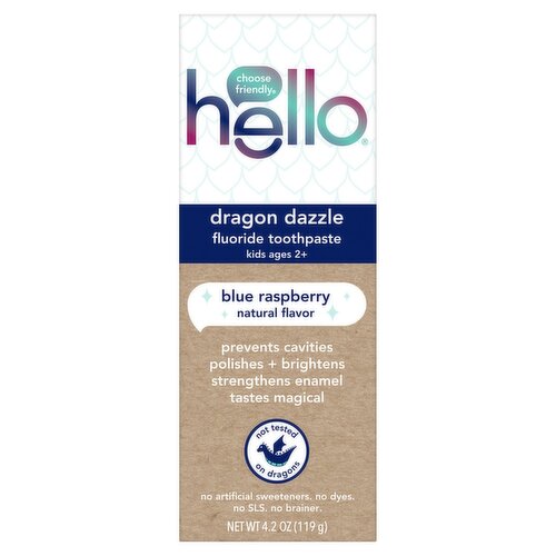 Hello Kids Blue Raspberry Dragon Dazzle Fluoride Toothpaste, Ages 2+, 4.2 oz