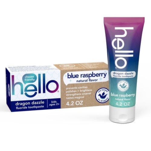 Hello Kids Blue Raspberry Dragon Dazzle Fluoride Toothpaste, Ages 2+, 4.2 oz