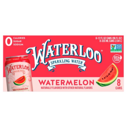 Waterloo Watermelon Sparkling Water, 12 fl oz, 8 count