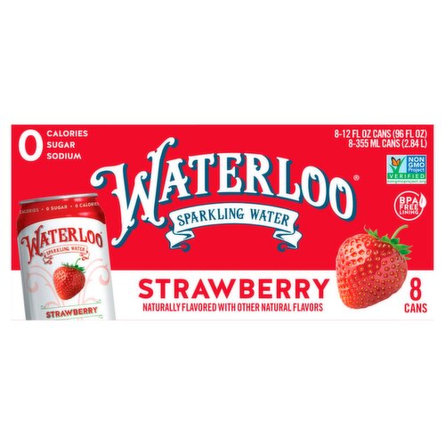 Waterloo Strawberry Sparkling Water, 12 fl oz, 8 count