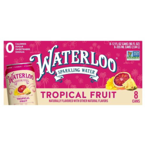 Waterloo Tropical Fruit Sparkling Water, 12 fl oz, 8 count
