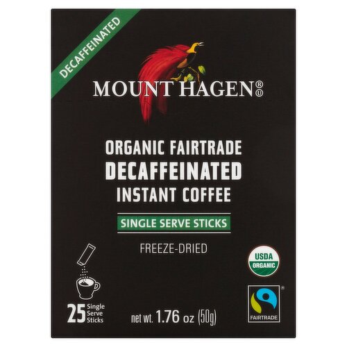 Mount Hagen Organic Fairtrade Decaffeinated Instant Coffee, 25 count, 1.76 oz