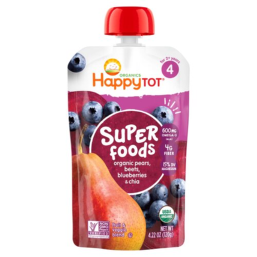 Happy Tot Organics Super Foods Fruit & Veggie Blend Baby Food Stage 4, for 2+ Years, 4.22 oz