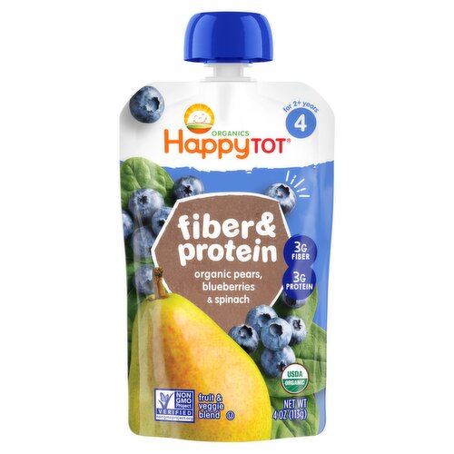 Happy Tot Organics Fiber & Protein Stage 4 Organic Pears, Blueberries & Spinach Pouch 4 oz.