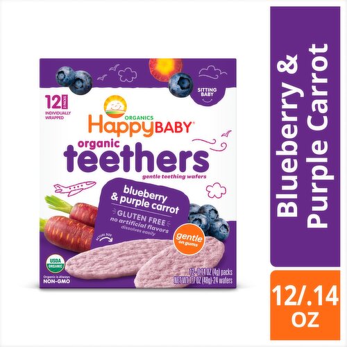 Happy Baby Organics Blueberry & Purple Carrot Organic Teethers, Sitting Baby, 0.14 oz, 12 count