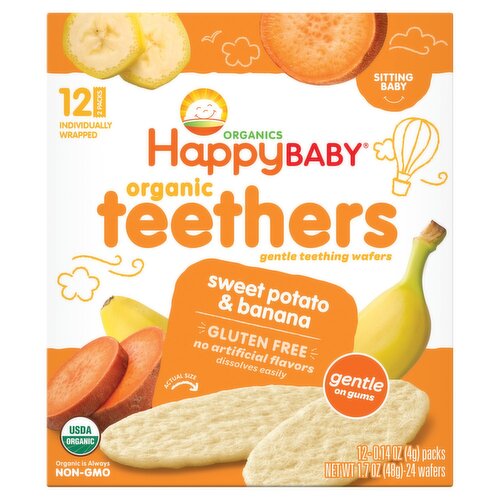 Happy Baby Organics Sweet Potato & Banana Gentle Teething Wafers, Sitting Baby, 0.14 oz, 12 count