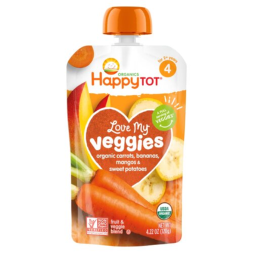 Happy Tot Organics Love My Veggies Veggie & Fruit Blend Baby Food, Stage 4 for 2+ Years, 4.22 oz