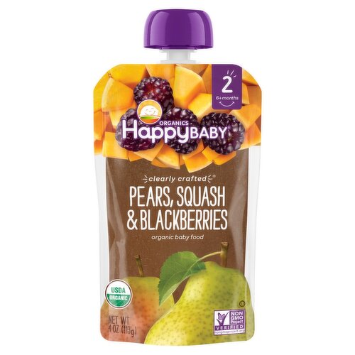 Happy Baby Organics Pears, Squash & Blackberries Organic Baby Food, Stage 2, 6+ Months, 4 oz