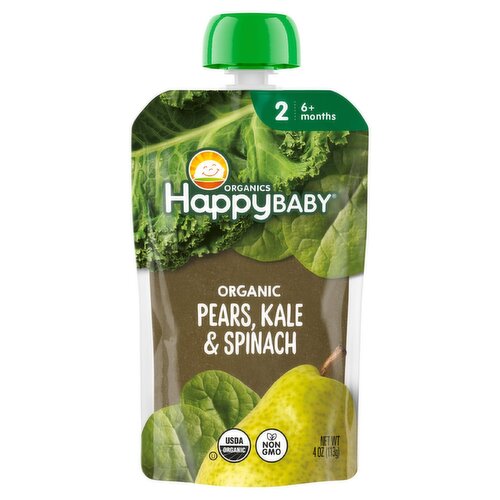 Happy Baby Organics Pears, Kale & Spinach Organic Baby Food, Stage 2, 6+ months, 4 oz