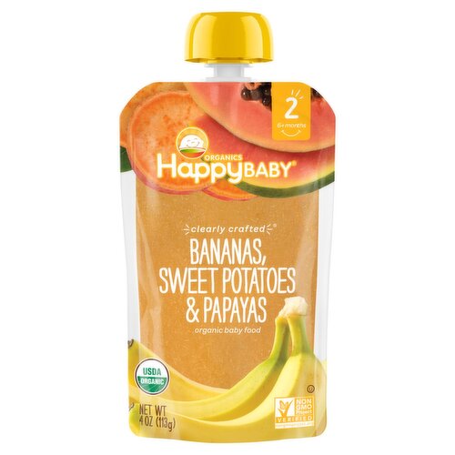 Happy Baby Organics Bananas Sweet Potatoes & Papayas Organic Baby Food, Stage 2, 6+ months, 4 oz