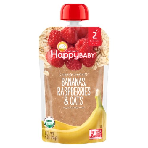 Happy Baby Organics Bananas, Raspberries & Oats Organic Baby Food, Stage 2, 6+ months, 4 oz